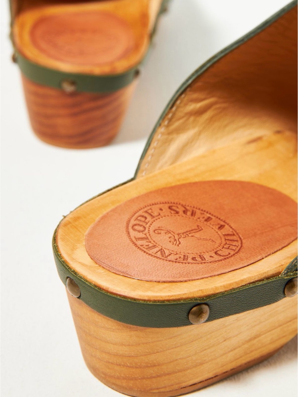 Penelope chilver Olive Floral Leather Clogs with Blue Accents - Picture 3 of 3